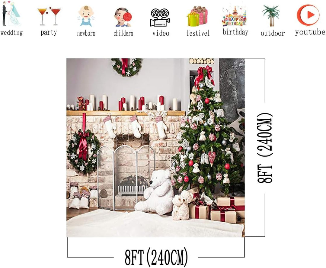 AIIKES 8x8FT Weihnachtsfotografie Hintergrund Weihnachtsbaum Geschenk Kamin Hintergrund Baby Neugebo