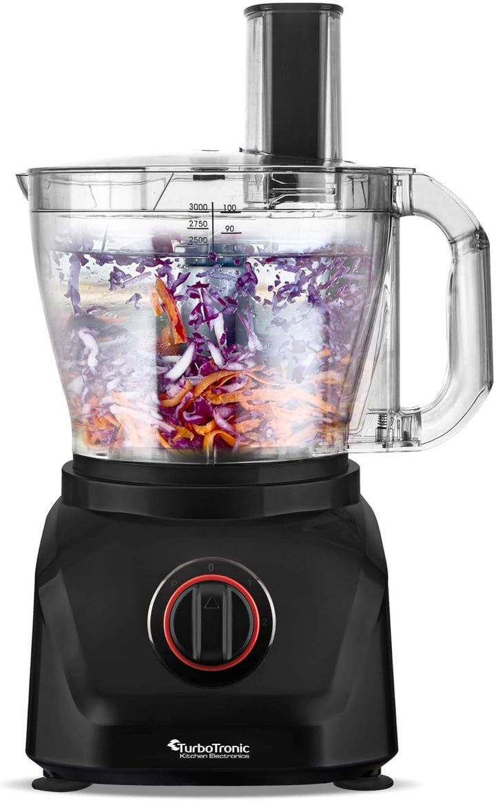 TurboTronic Küchenmaschine 1900W Food Processor mit Standmixer 3L Behälter 1,5L Glaskaraffe Raspelsc