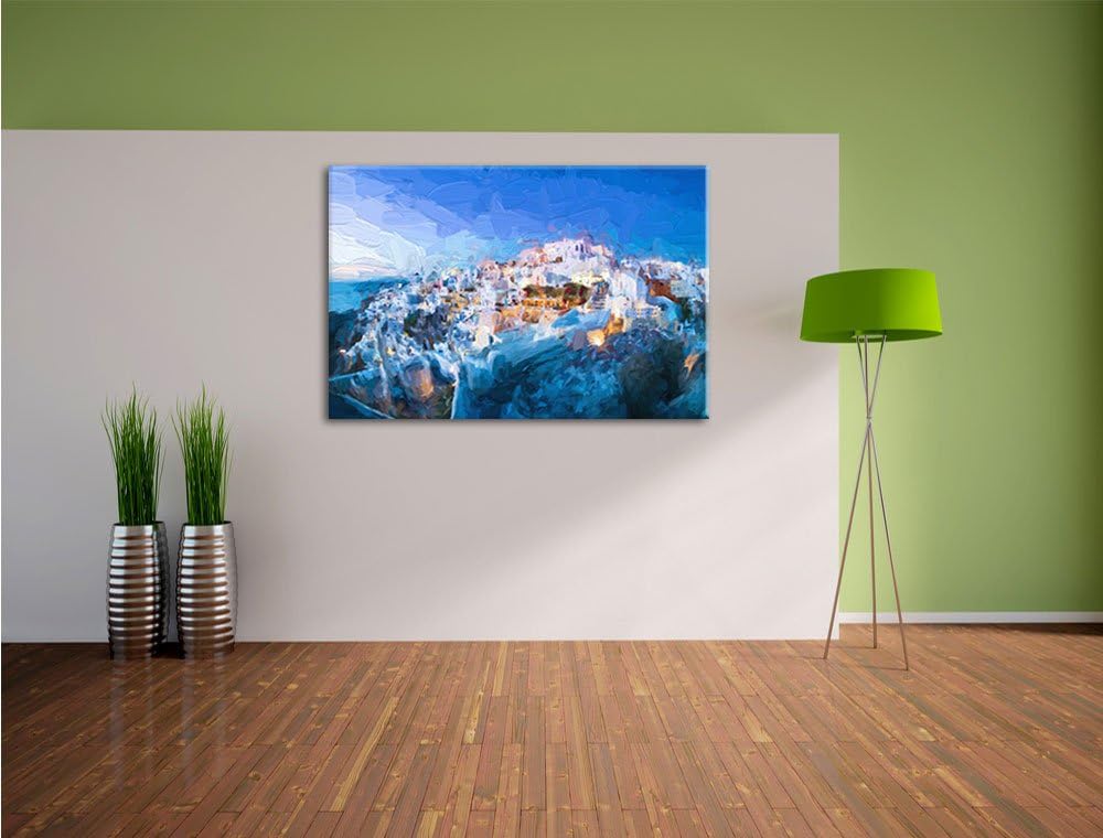 Pixxprint Oia Dorf Santorin als Leinwandbild/Grösse: 100x70 cm/Wandbild/Kunstdruck/fertig bespannt,