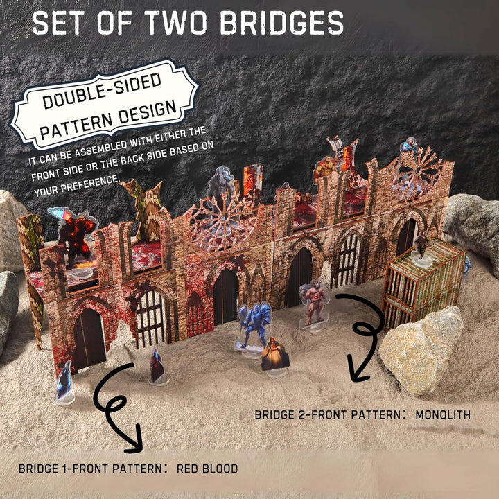 Epic 2 Ruined Building Church Bridges Terrain Set for WH40K, DND, Pathfinder, 28mm Miniatures - Modu