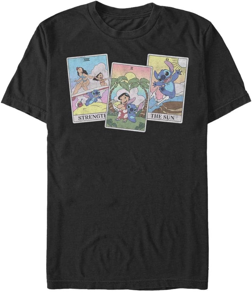 Disney Unisex Lilo Stitch Tarot Organic Short Sleeve T-Shirt S Schwarz, S Schwarz