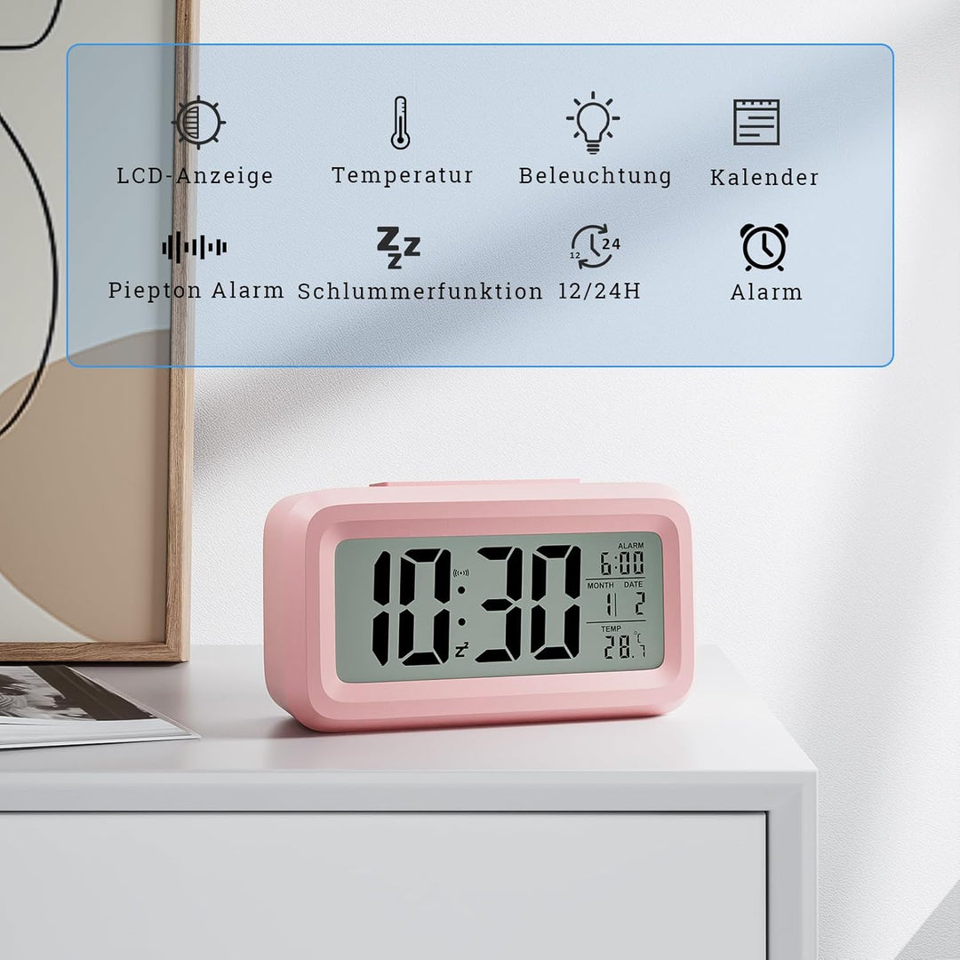 Wecker Digital Batteriebetrieben mit Temperaturanzeige Grosse LCD Display, Schlummerfunktion, Datum,