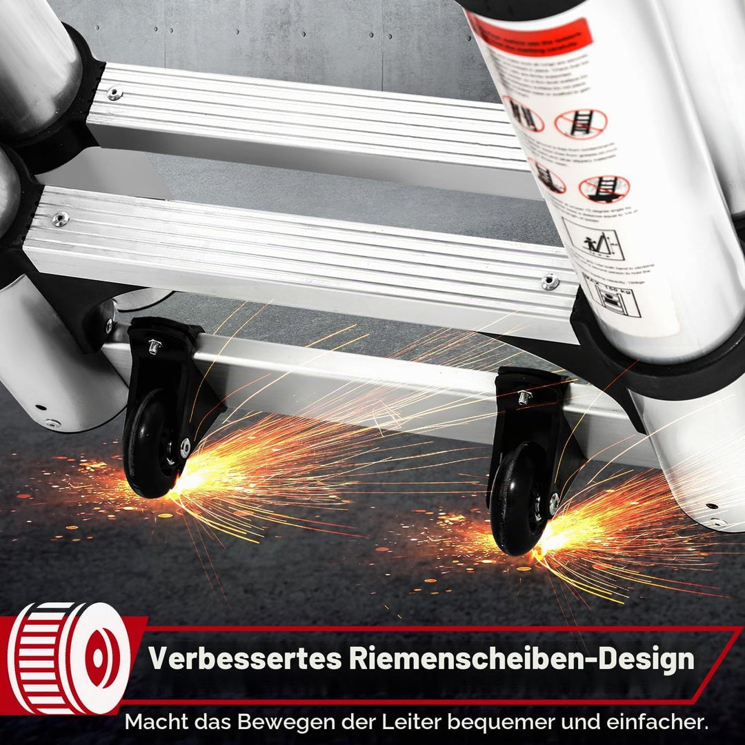 Randaco 5M (2.5+2.5) Teleskopleiter Klappleiter Aluminium, Ausziehbare Leiter, Rutschfester Aluleite