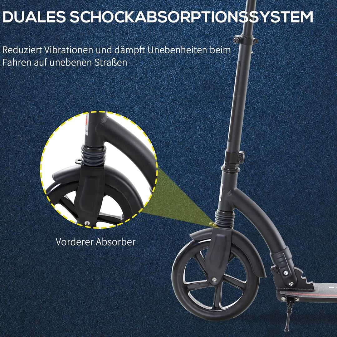 HOMCOM Kinderscooter, Kickscooter mit Stossdämpfung, Tretroller, Klappbar und Höheverstellbar, ab 14