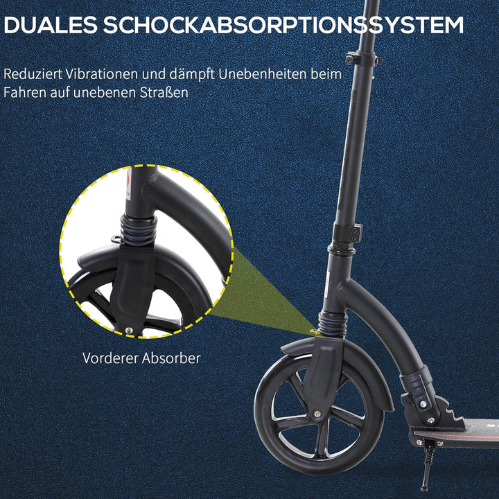 HOMCOM Kinderscooter, Kickscooter mit Stossdämpfung, Tretroller, Klappbar und Höheverstellbar, ab 14
