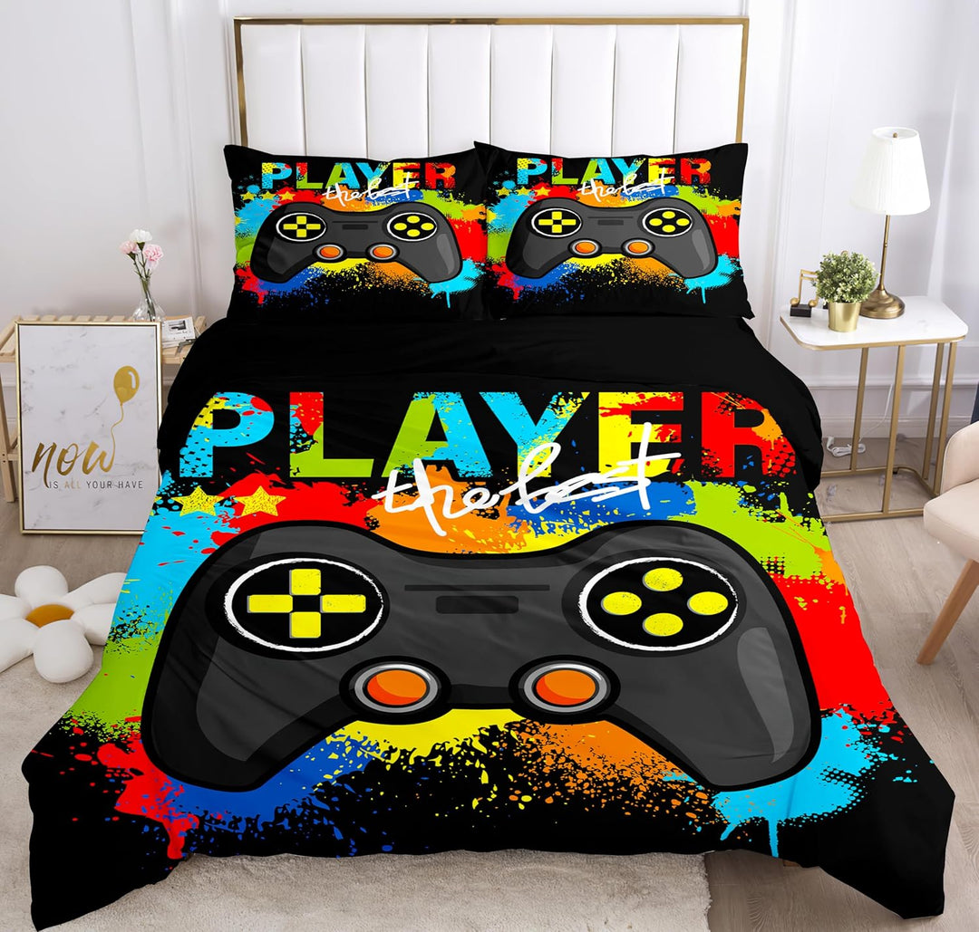 Jungen Gaming-Bettwäsche-Set für Kinder,3 Teilig Teens Gamepad Bettwäsche Set Kinder Modern Gamer Mi