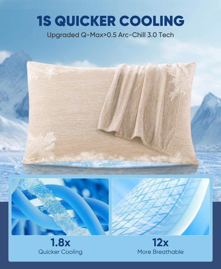 Luxear 2er Kühlender Kissenbezug 40x80cm für Nachtschweiss, Superweiche Kissenhülle, Japanische Arc-