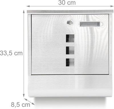Relaxdays Briefkasten Edelstahl mit Zeitungsfach und Sichtfenstern, 10018448