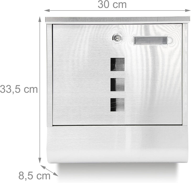 Relaxdays Briefkasten Edelstahl mit Zeitungsfach und Sichtfenstern, 10018448