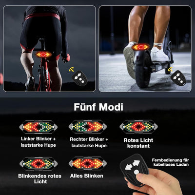 FXINRUIA E Scooter Blinker，Scooter Rücklicht LED Scooter Blinker usb-aufladung mit Wiederaufladbare