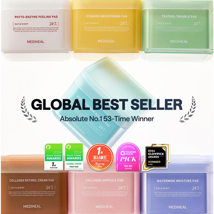 MEDIHEAL Collagen Ampoule Pad – Square Cotton Facial Toner Pads Collagen & Ceramide - Skin Firming &