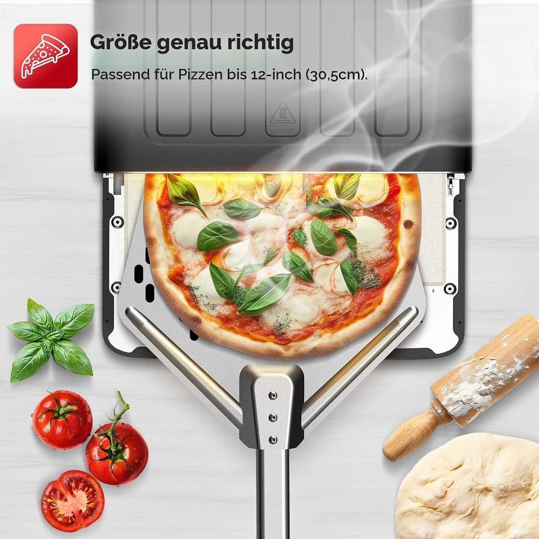 TurboTronic Pizzaofen bis 430 °C perfekte Pizza (30 cm) in 2 Minuten inkl. Pizzastein &amp; Pizzaschiebe