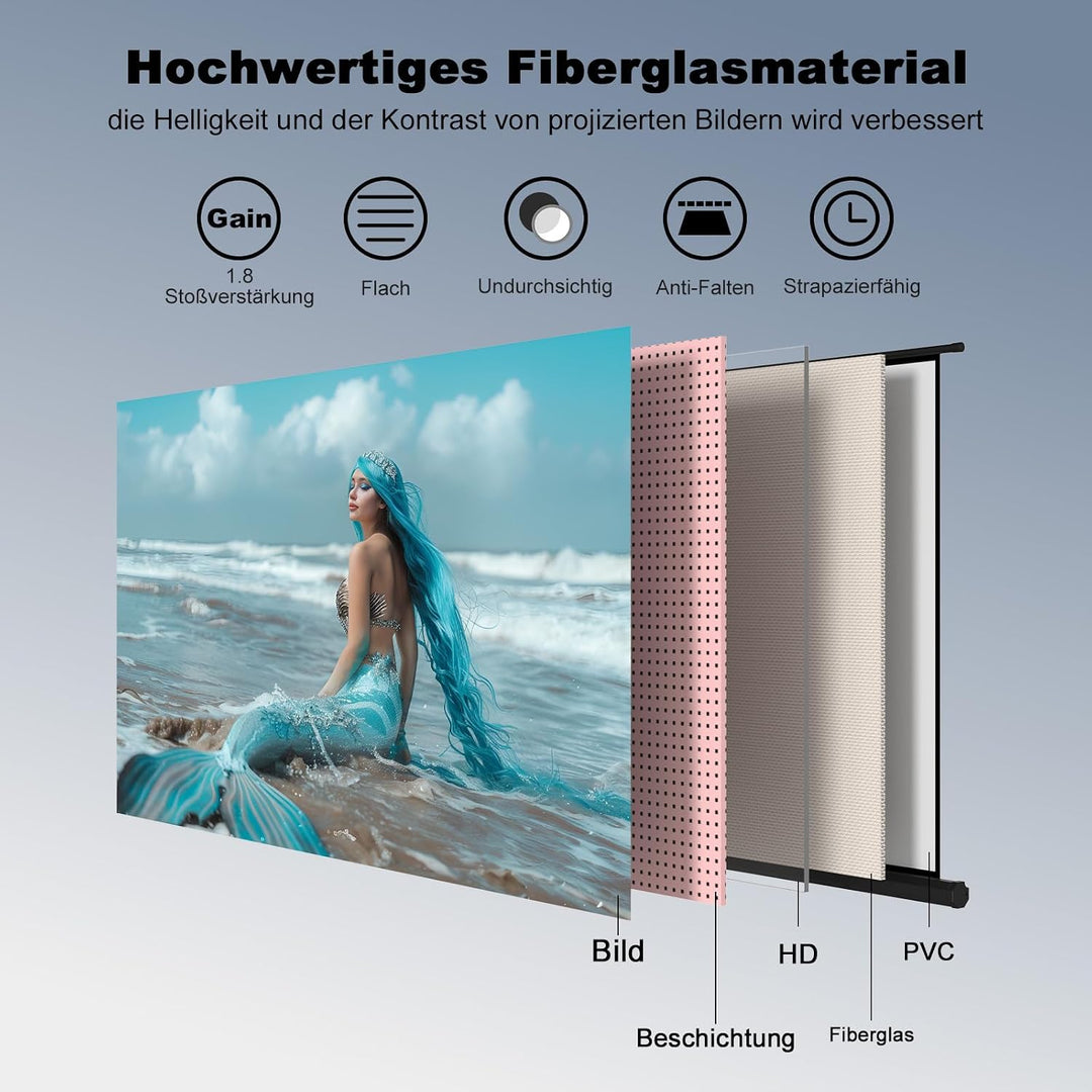 VISULAPEX 60" Leinwand Beamer mit Stativ, 16:9 4K HD Projektor Leinwand 160°Betrachtungswinkel Einst