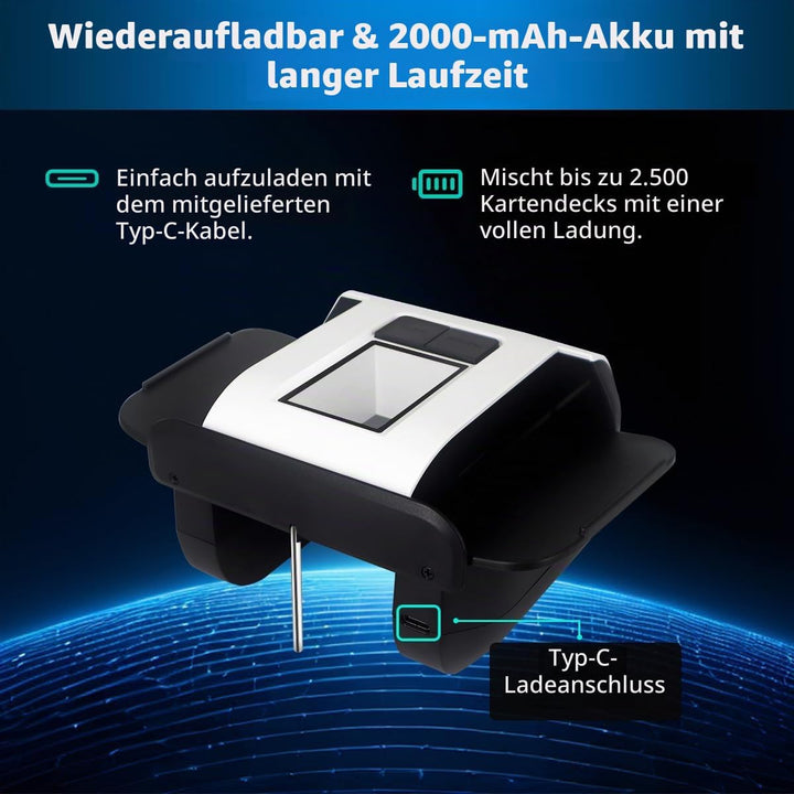 Shufflebox S1 automatischer Kartenmischer mit 2000mAh wiederaufladbarer eingebauter Batterie, 2-Deck
