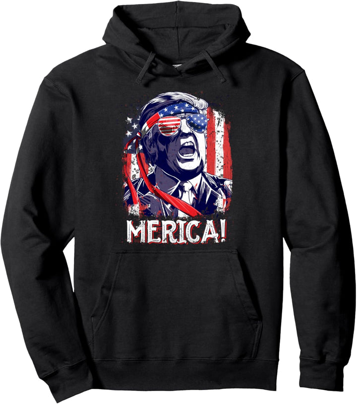 Trump 4th of July Merica Men Women USA American Flag Vintage Pullover Hoodie
