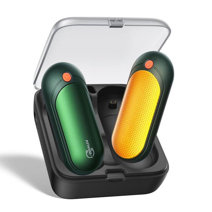 J-BRAUV Handwärmer Elektrisch 2er Set, 4000mAh Taschenwärmer Wiederverwendbar Mit 10000mAh Ladebox,