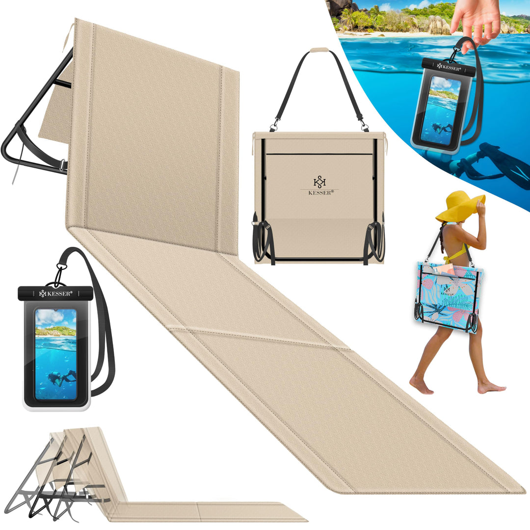 KESSER® Klappbare Strandmatte mit Verstellbarer Rückenlehne – Faltbare Strandliege mit Tragegurt, wa