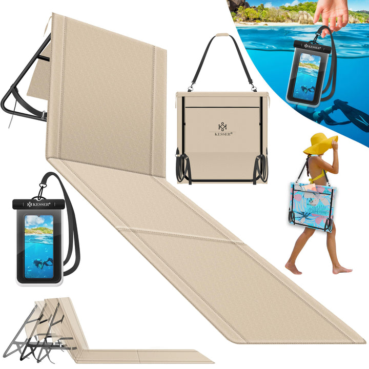 KESSER® Klappbare Strandmatte mit Verstellbarer Rückenlehne – Faltbare Strandliege mit Tragegurt, wa