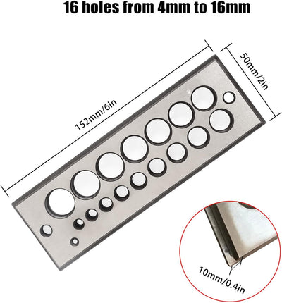 Dübelplatte aus Stahl, 16 Löcher, Stahlplatte, metrische Skala, 4-16 mm, erhältlich für alle Weichhö