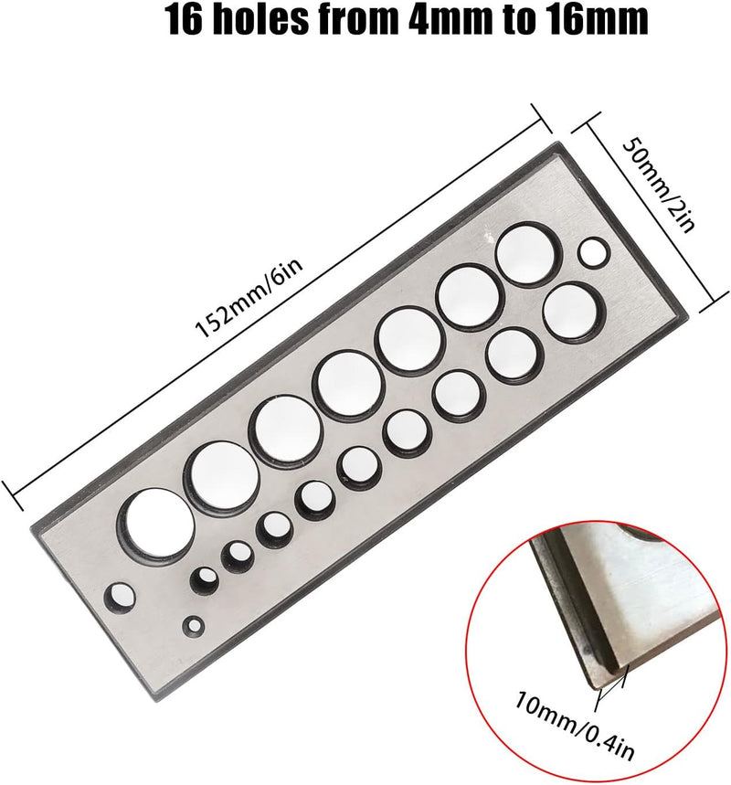 Dübelplatte aus Stahl, 16 Löcher, Stahlplatte, metrische Skala, 4-16 mm, erhältlich für alle Weichhö