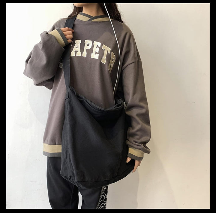 Canvas Messenger Bag Large Crossbody Bag Handbag Solid Color with Multiple Pockets Canvas Shoulder T