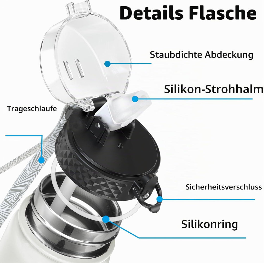 OLDLEY Edelstahl Trinkflasche mit Strohhalm, 1L Isolierte Trinkflasche, Thermosflasche BPA-freie - A