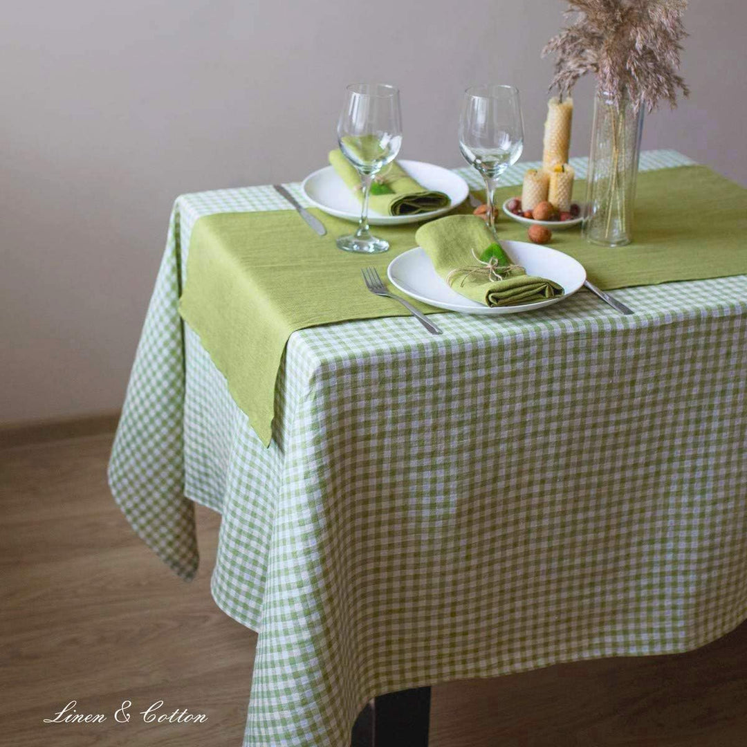 Linen &amp; Cotton Tischdecke Tischtuch Tischwäsche Kariert Landhausstil Estella - 100% Leinen, Weiss We