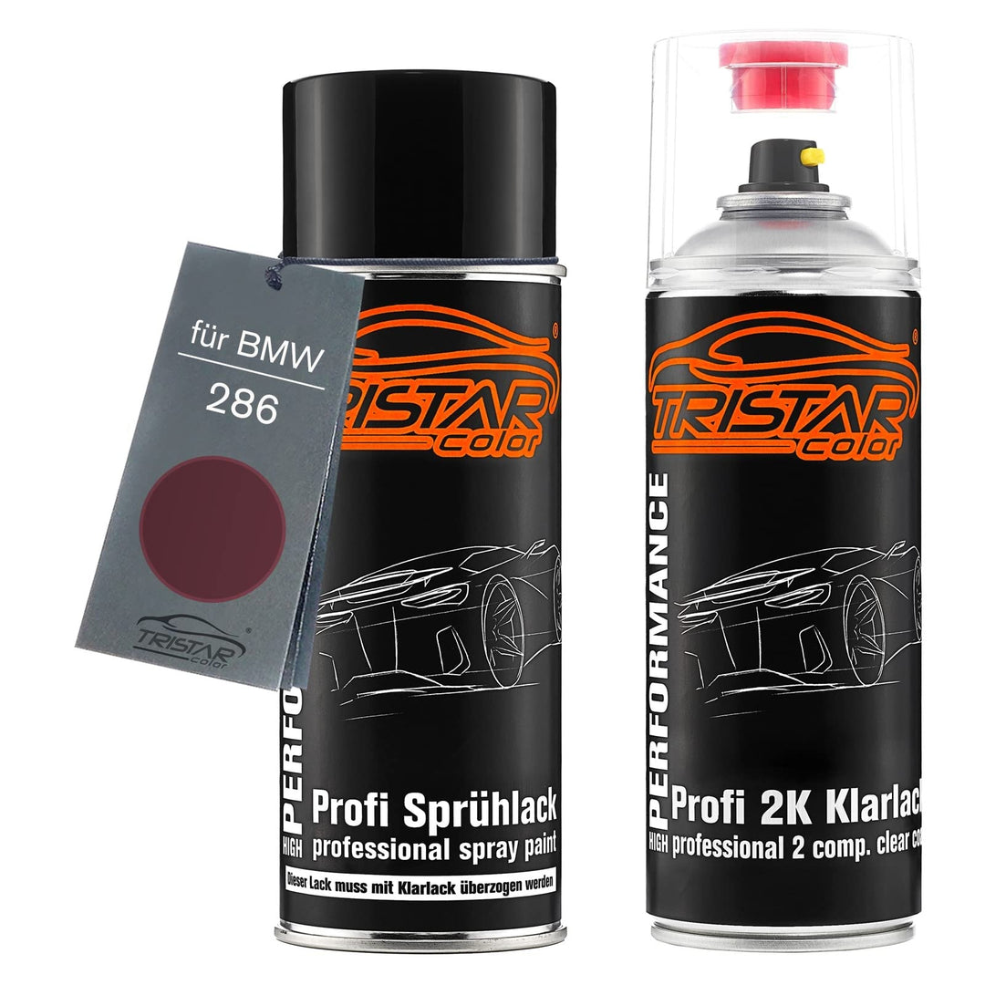 TRISTARcolor Autolack 2K Spraydosen Set für BMW 286 Cordobarot Metallic Basislack 2 Komponenten Klar