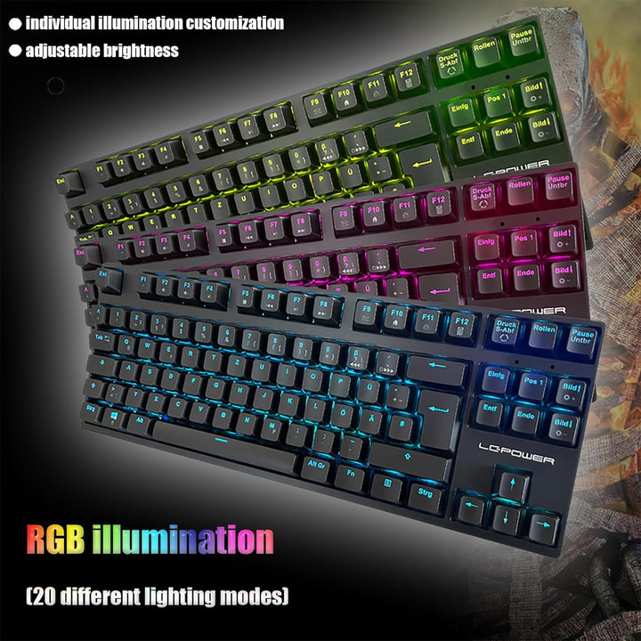 LC-POWER Mechanische Gaming-Tastatur mit TKL-Layout und RGB-Beleuchtung, LC-KEY-MECH-2-RGB-C-W