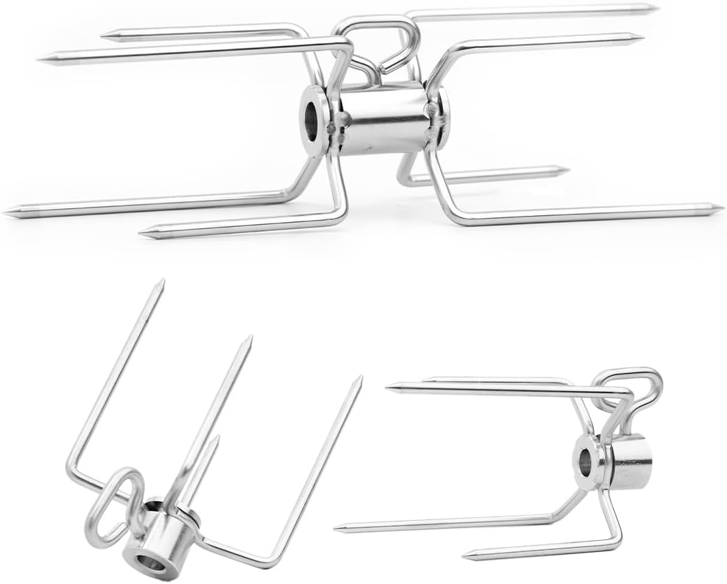 SANTOS Edelstahl Doppel-Fleischklammer & Fleischklammern Paket - für Drehspiesse mit Ø8-10mm -1x Vie