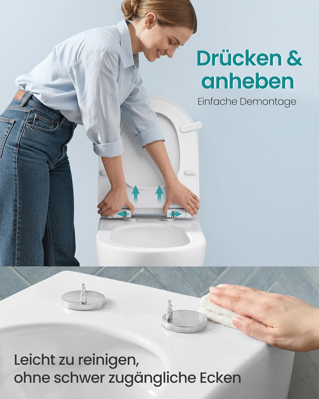 SONGMICS Toilettendeckel, lange D-Form, WC-Sitz mit Absenkautomatik, Toilettensitz schnell abnehmbar