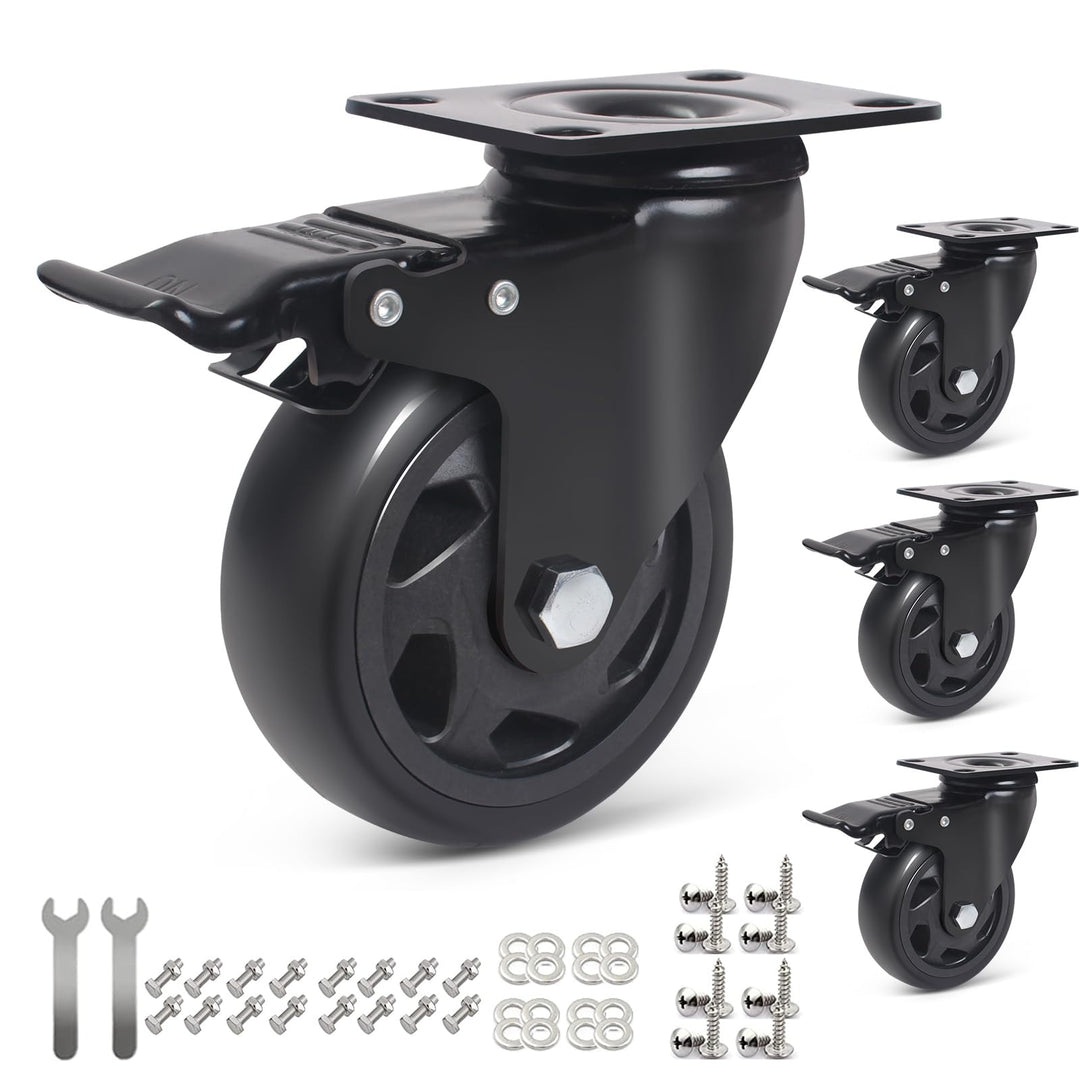 RRIUTO 4 Lenkrollen mit Bolzen, 100 mm Transportrollen mit Bremse Strandkorbrollen Möbelrollen Schwe