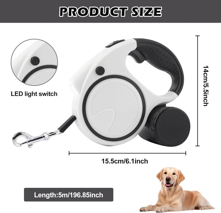 Hundeleine einziehbar 5m, Rollleine Hundeleine ausziehbar, Rollleine Reflektierende für Hund, 360° V