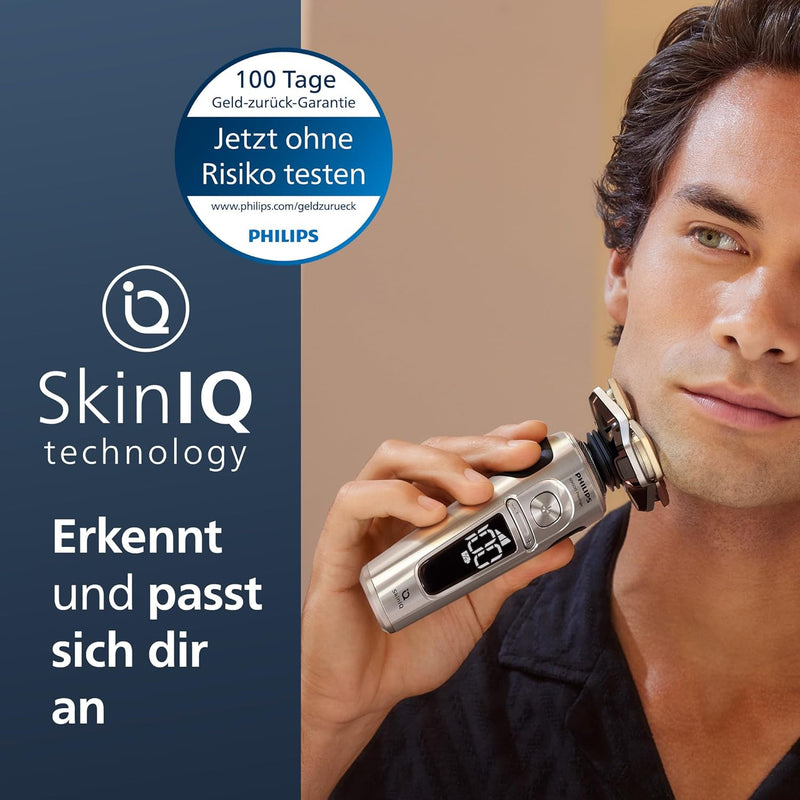 Philips Shaver S9000 Prestige, elektrischer Nass- und Trockenrasierer, helles Chrom, Lift & Cut-Rasi