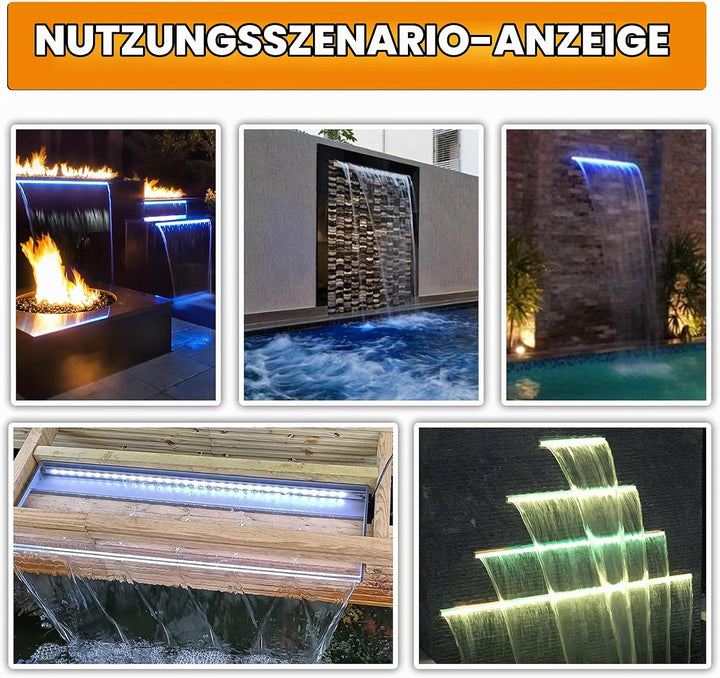 Teich Wasserfallklingen Set, 60 cm Acryl Poolfontäne mit Zubehör, Breite 18 cm Gebogene Auslauf Spri