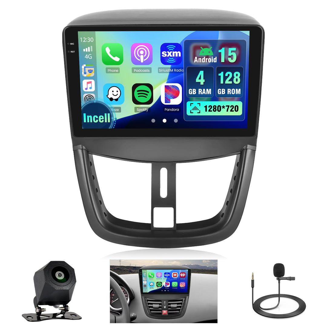 Hikity 4+128G 9" Android Autoradio für Peugeot 207 2006-2015 | Incell Touchscreen Wireless Carplay A