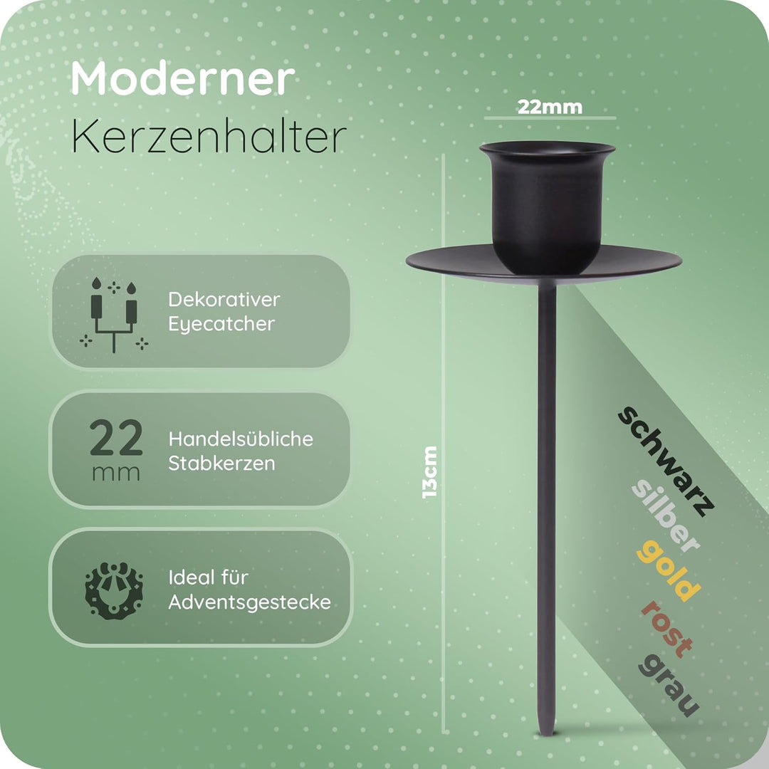 Novaliv 4X Kerzenpick Stabkerzen SCHWARZ Kerzenhalter für Adventskranz Kerzenpin Weihnachtskranz, 4