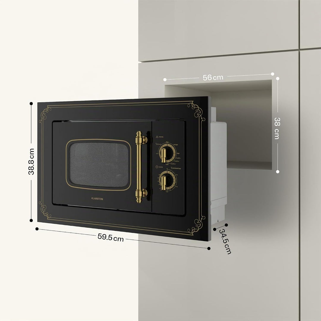 Klarstein Victoria 20 Einbau-Mikrowelle - Retro, 20 L, 800 W Mikrowellen-/1000 W Grillleistung, 3 Ko