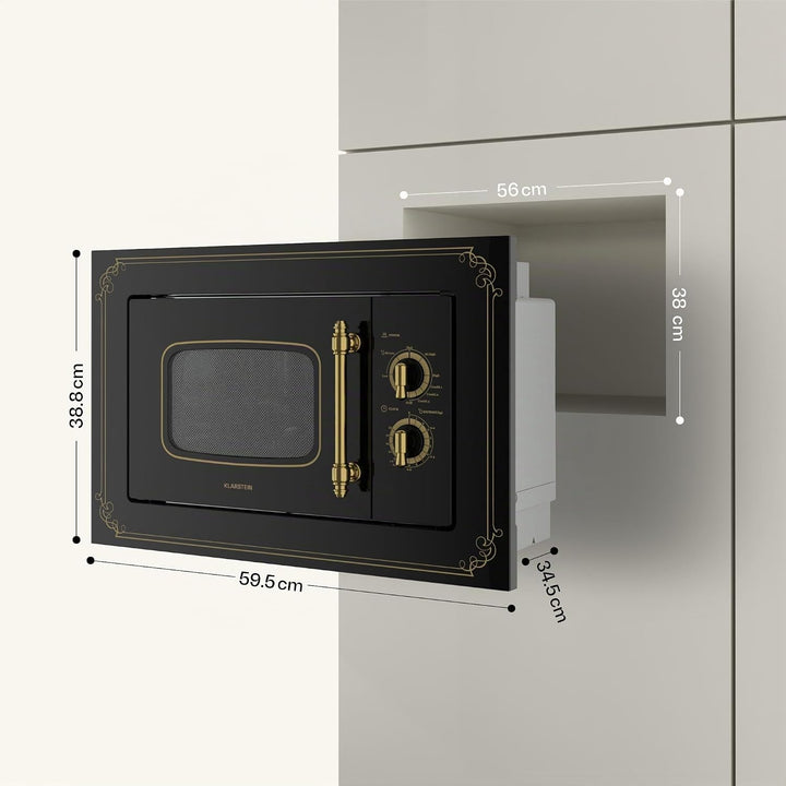 Klarstein Victoria 20 Einbau-Mikrowelle - Retro, 20 L, 800 W Mikrowellen-/1000 W Grillleistung, 3 Ko