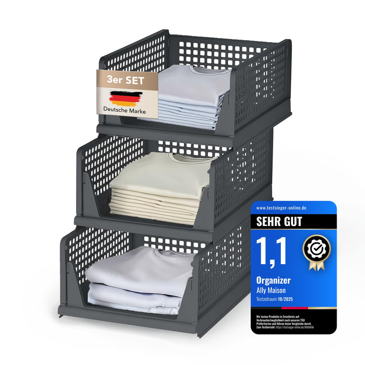 Ally Maison® Schrank Organizer 3er Set (Faltbar &amp; Stapelbar) – Kleiderschrank Organizer Boxen, platz