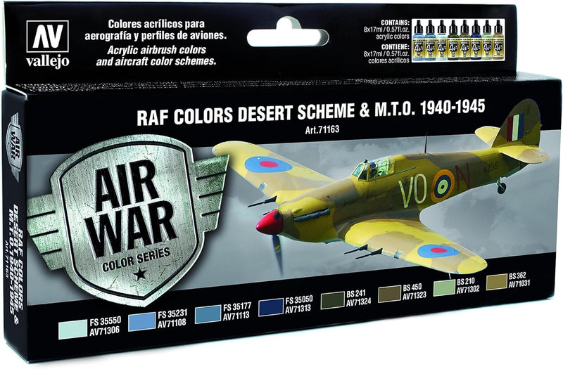 Vallejo 071163 Farbset, RAF Wüstentarnung, WWII, 8x17 ml, Transparent, 8 Count (Pack of 1)