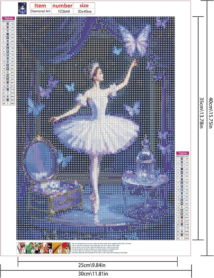 JISHSHAY 4er Set Diamond Painting Steine Rund Ballett 30×40cm Diamant Painting Runde Steine Juwelens