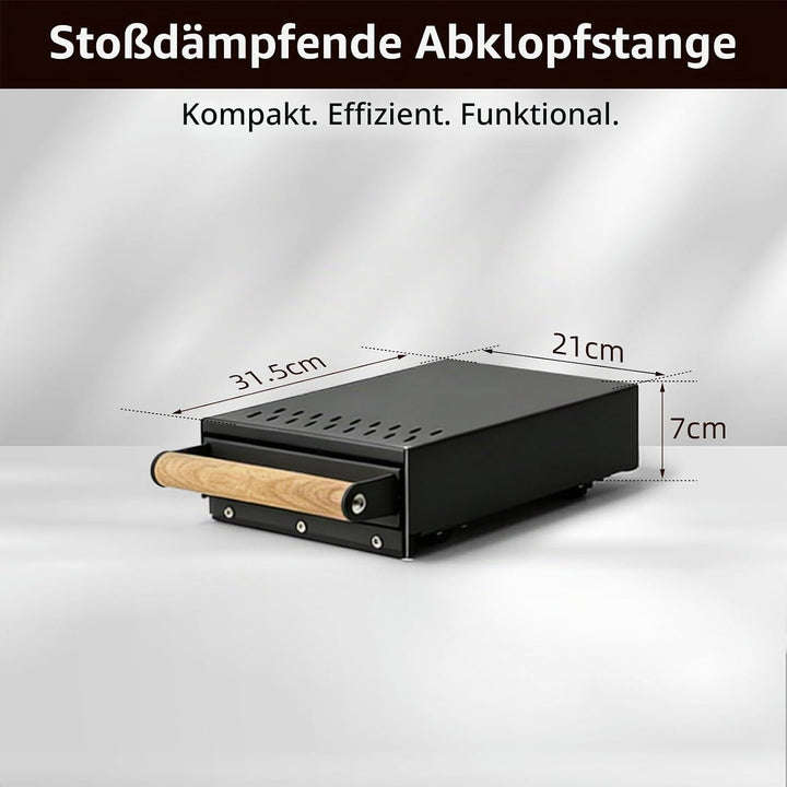 Abklopfbehälter Sudschublade, Abschlagbehälter für Siebträger, Knockbox Edelstahl Schwarz mit Holzgr