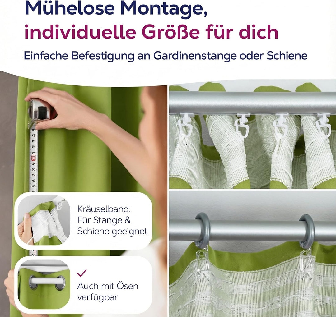 BEAUTEX Verdunkelungsgardine mit Kräuselband U-Band, Blackout Vorhang Blickdicht abdunkelnd, Grösse