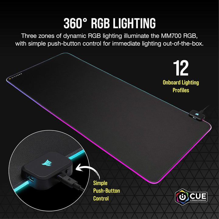 Corsair MM700 RGB Extended Cloth Gaming-Mauspad - 930mm x 400mm - 360° RGB-Beleuchtung - Zwei USB-Po