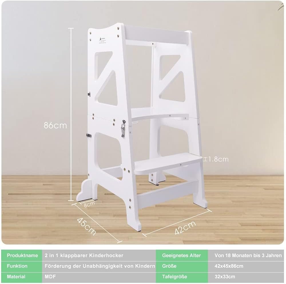 2in1 Lernturm Kinder Tritthocker Lernstuhl Kinderhocker Faltbarer Kinderschemel für Baby,mit doppels