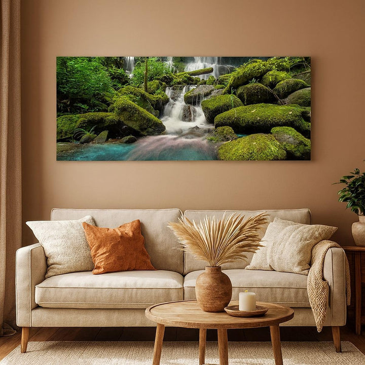 Panorama Bilder auf Leinwand Park Wasserfall Wasser Leinwandbild 90x30cm Wandbilder Dekoration Wohnz