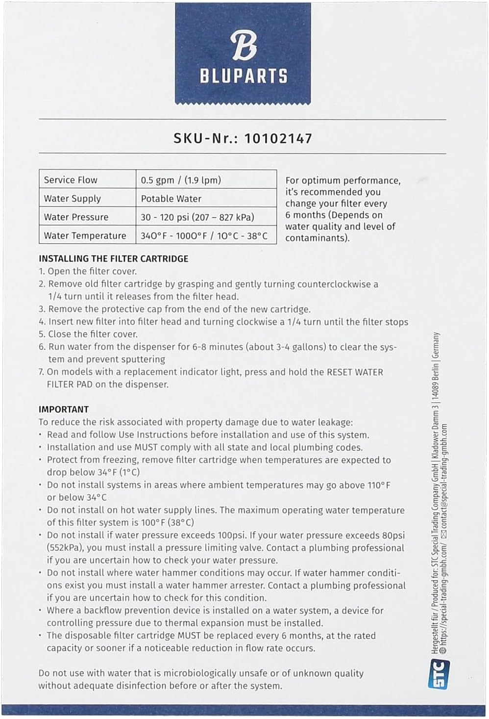 BLUPARTS - KOMPATIBEL 10102147 Wasserfilter passend für BOSCH 11032518 BLUPARTS in Kühlschrank