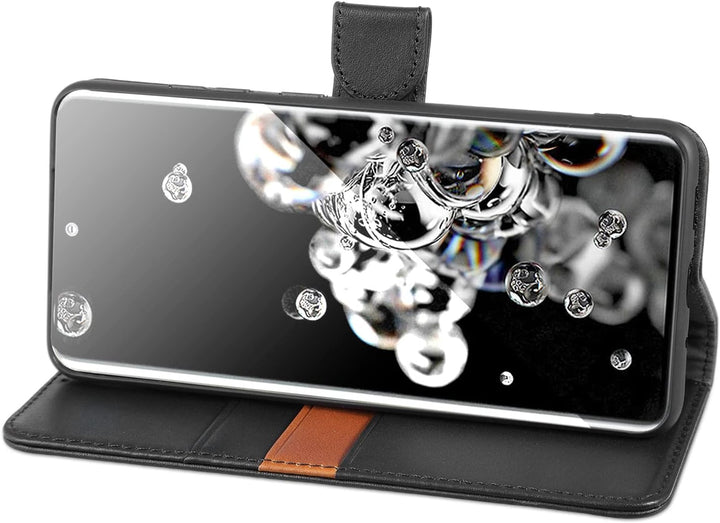LENSUN Echtleder Hülle für Samsung Galaxy S20 Ultra, Handyhülle [Echtes Leder] [Magnetverschluss] [K