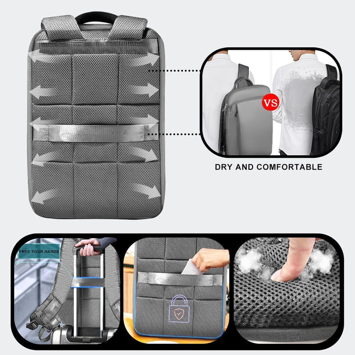 ZINZ Schlanker und Erweiterbarer 15" 15,6" 16" Laptop Rucksack, Diebstahlschutz, Business Reise Note